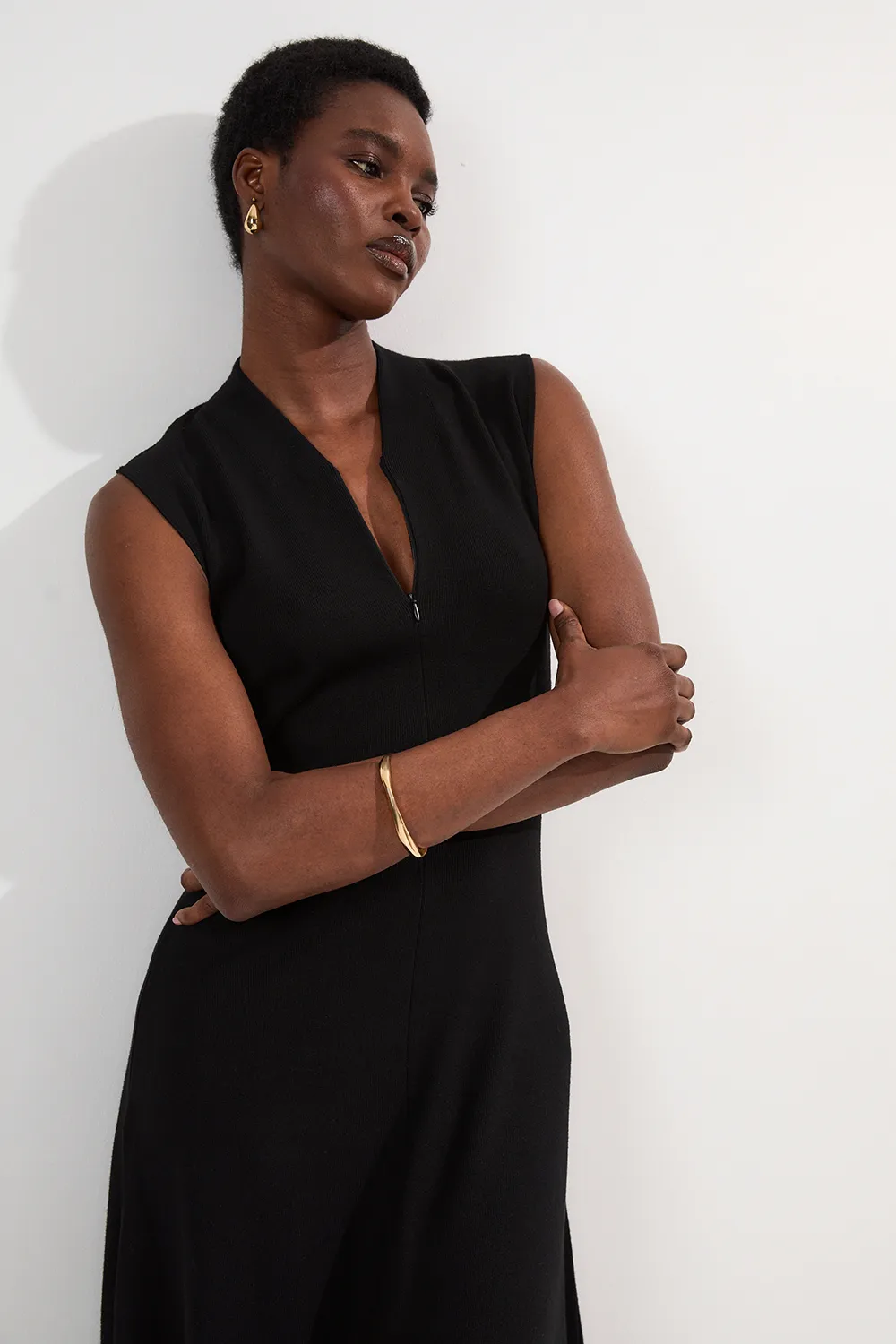 Petite Viscose Blend Zip Front Sleeveless Knitted Midi Dress BKK25540 5 Petite Viscose Blend Zip Front Sleeveless Knitted Midi Dress BKK25540