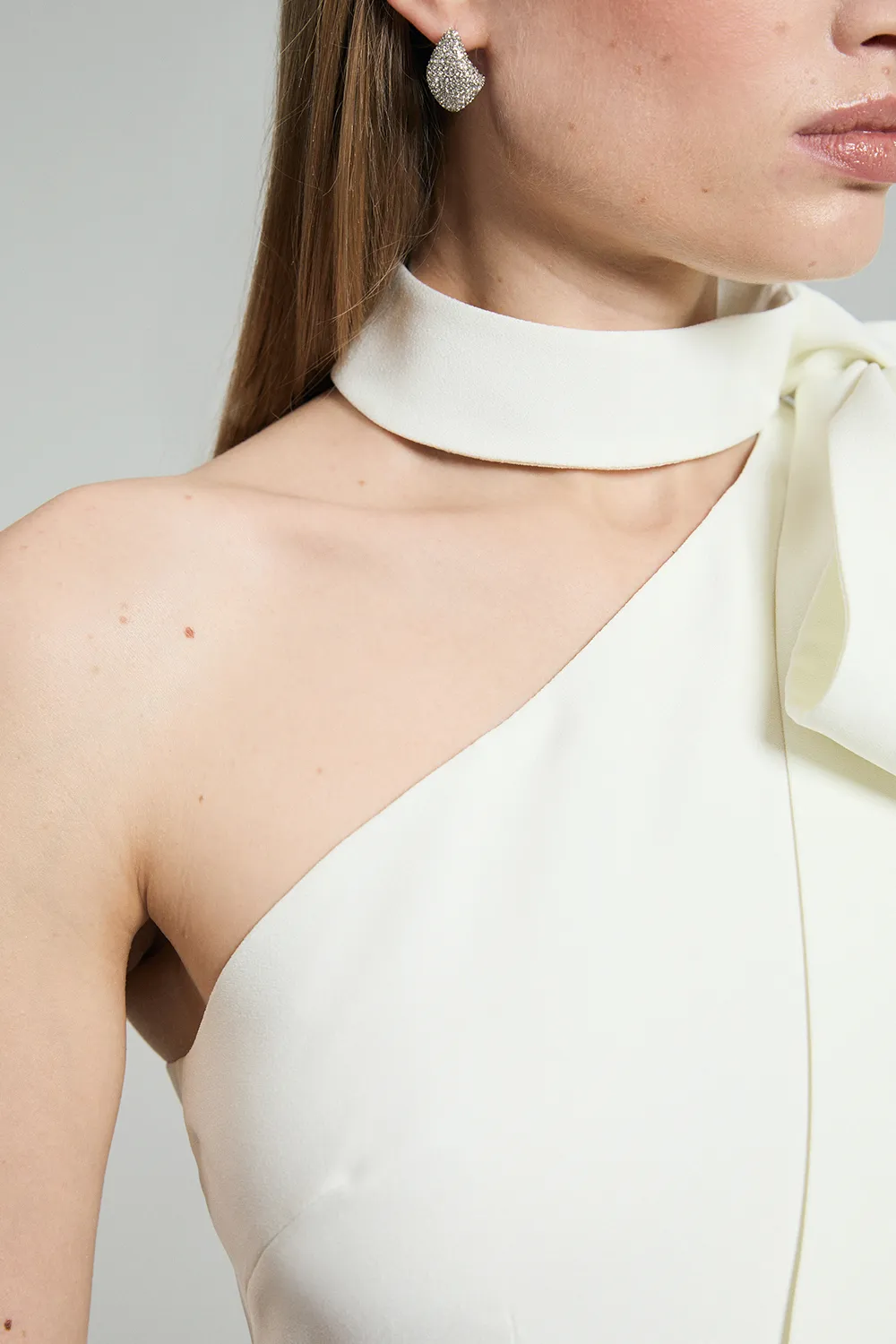 Satin Bow Tie Neck Tailored Midi Dress BKK25563