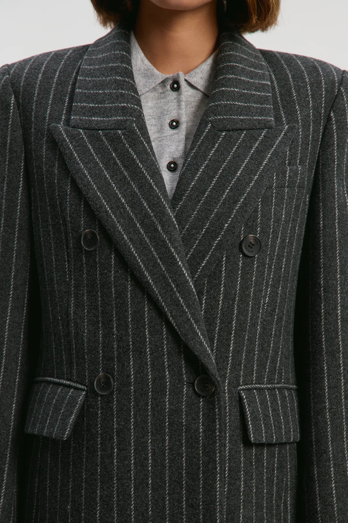 Brushed Wool Pinstripe Oversized Double Breasted Tailored Maxi Coat BKK25583 3 Brushed Wool Pinstripe Oversized Double Breasted Tailored Maxi Coat BKK25583