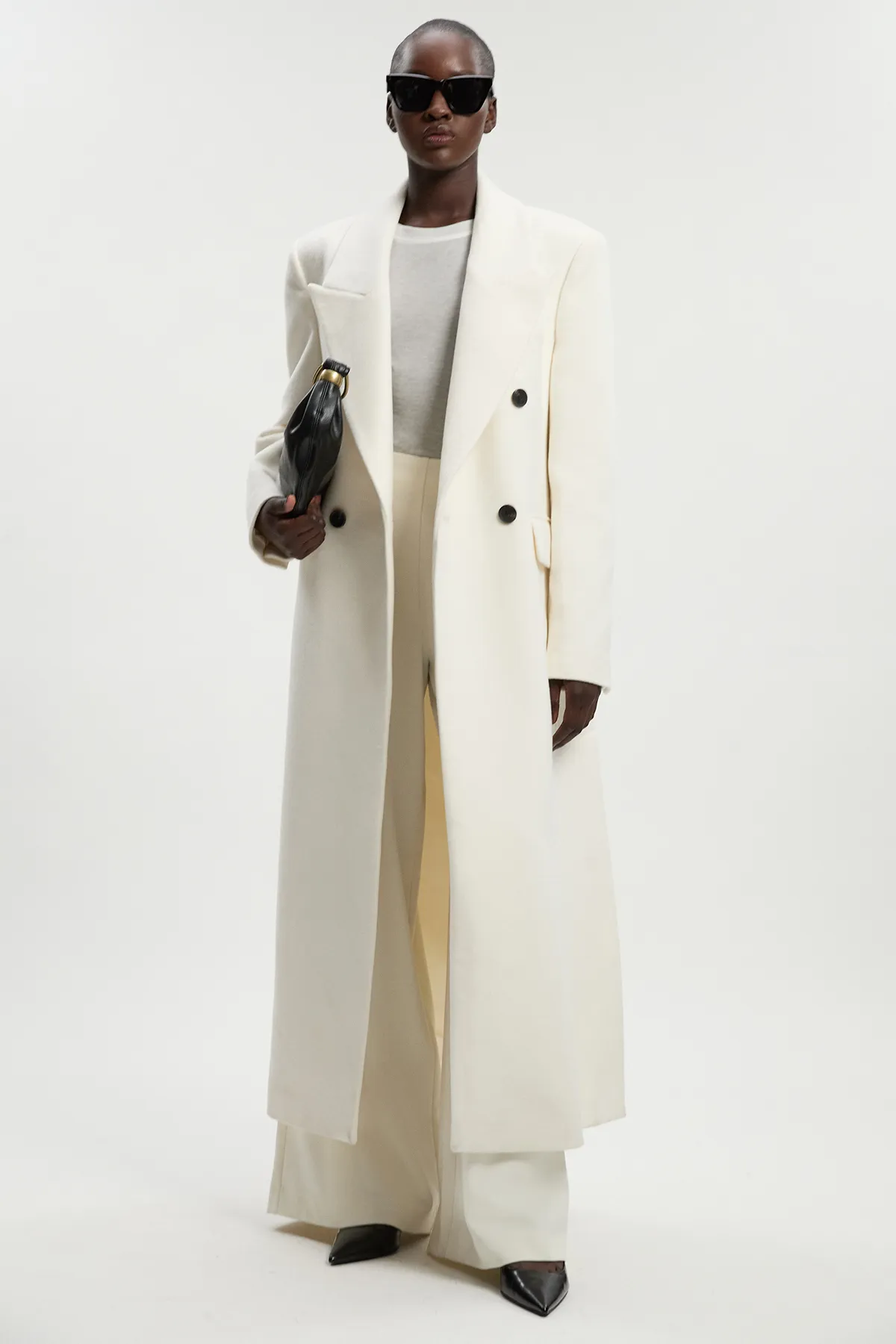 Brushed Wool Oversized Double Breasted Tailored Maxi Coat BKK25585