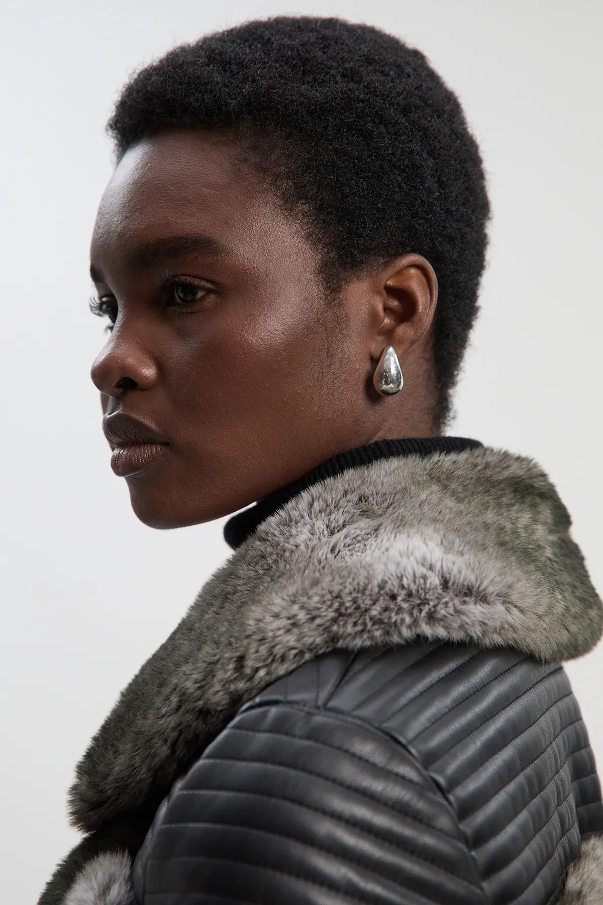 Faux Fur & Faux Leather Panelled Biker Belted Long Coat BKK25607