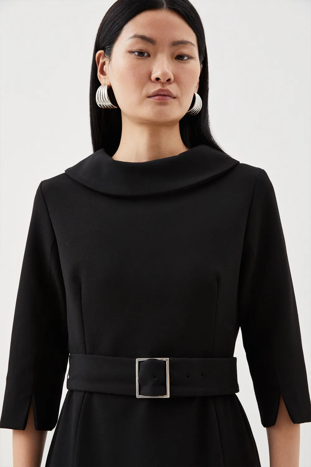 Petite Tailored Structured Crepe Turtleneck Pencil Midi Dress BKK25615