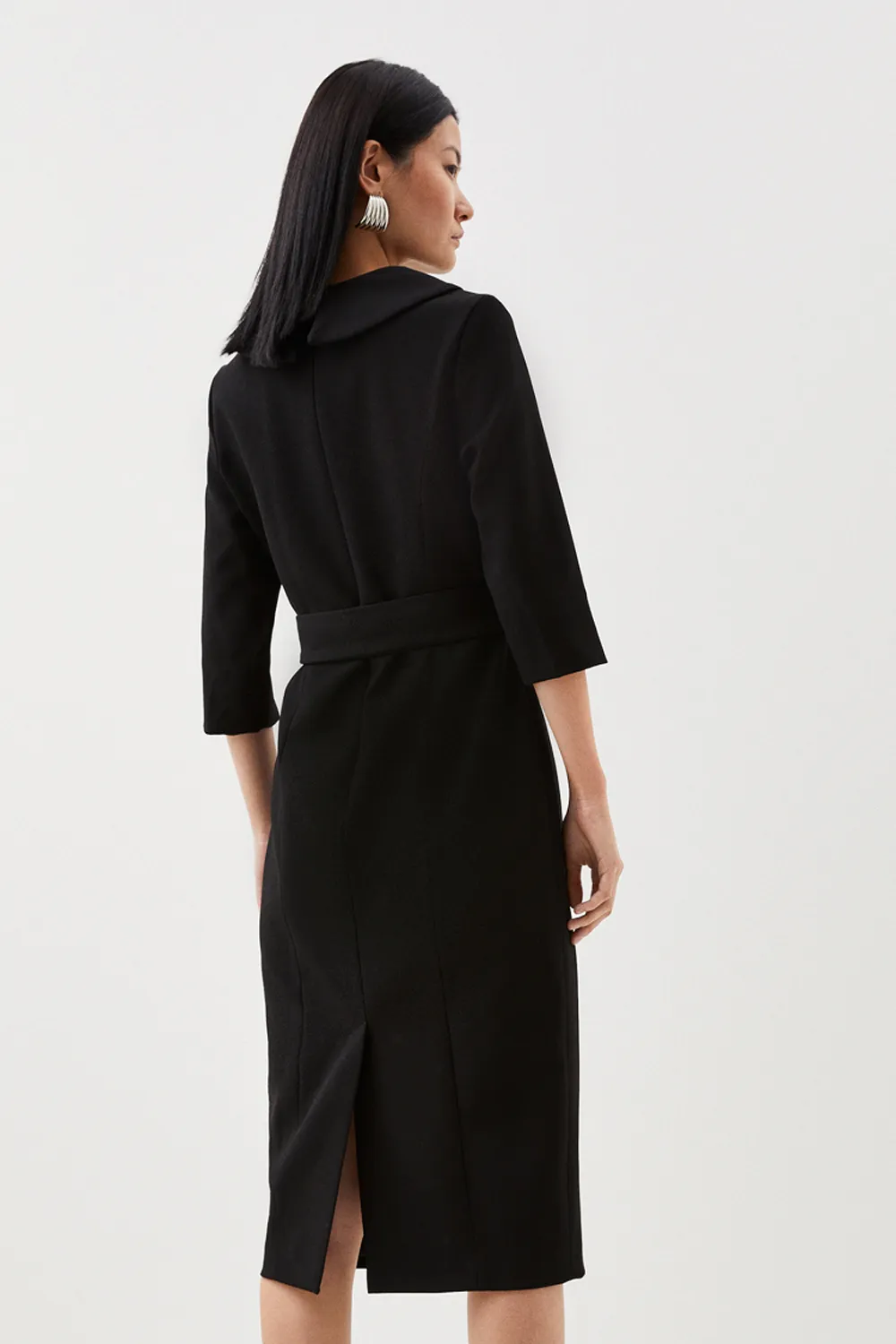 Petite Tailored Structured Crepe Turtleneck Pencil Midi Dress BKK25615