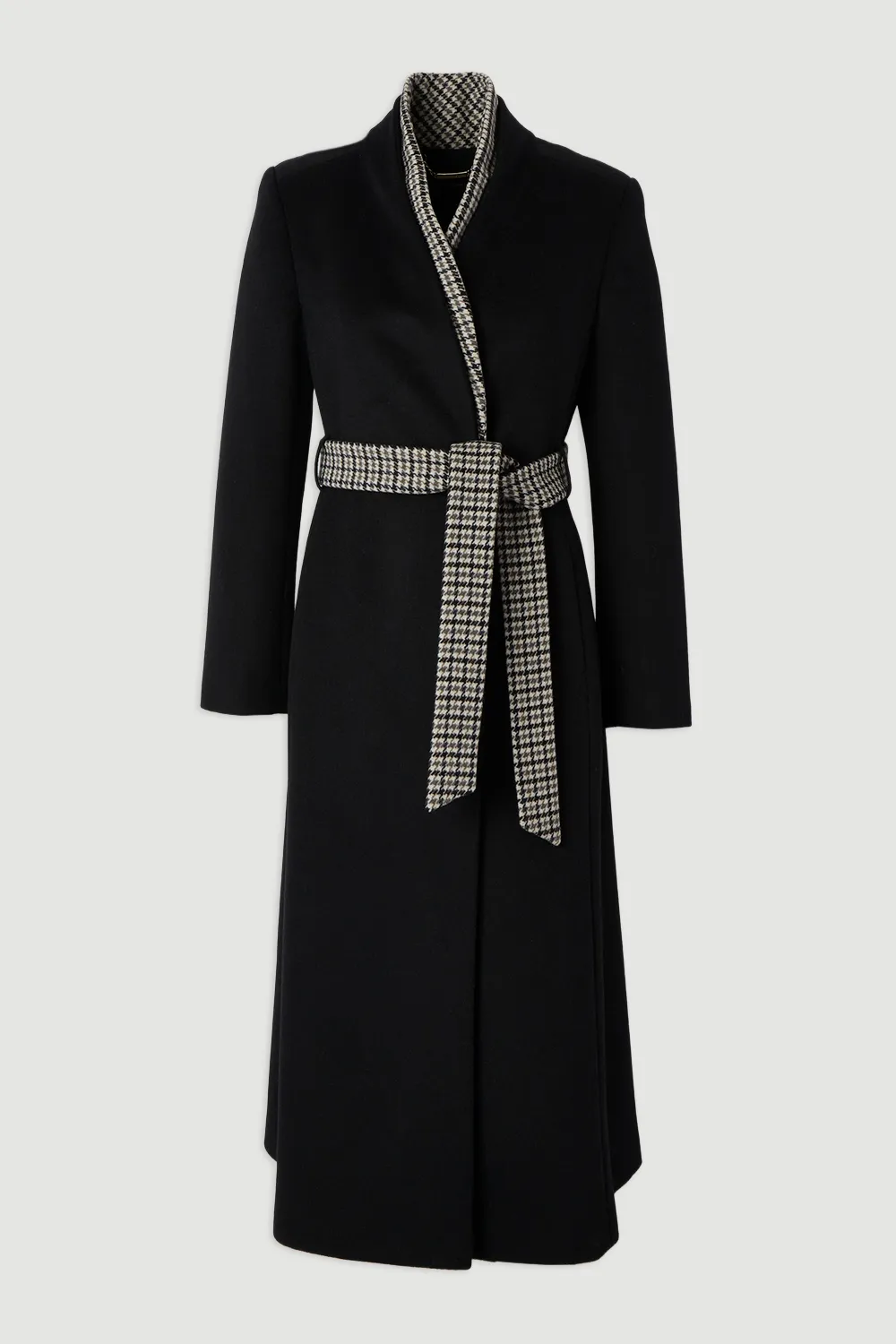 Brushed Wool Houndstooth Mix Belted Wrap Neck Tailored Midi Coat BKK25622 4 Brushed Wool Houndstooth Mix Belted Wrap Neck Tailored Midi Coat BKK25622