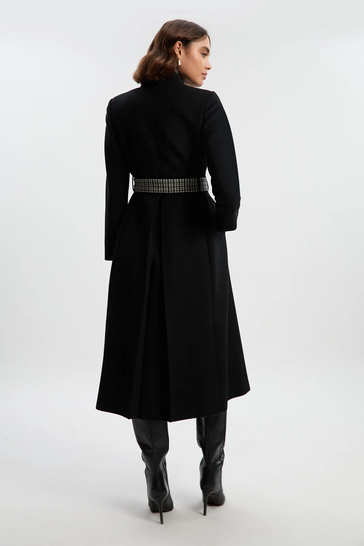 Brushed Wool Houndstooth Mix Belted Wrap Neck Tailored Midi Coat BKK25622 5 Brushed Wool Houndstooth Mix Belted Wrap Neck Tailored Midi Coat BKK25622