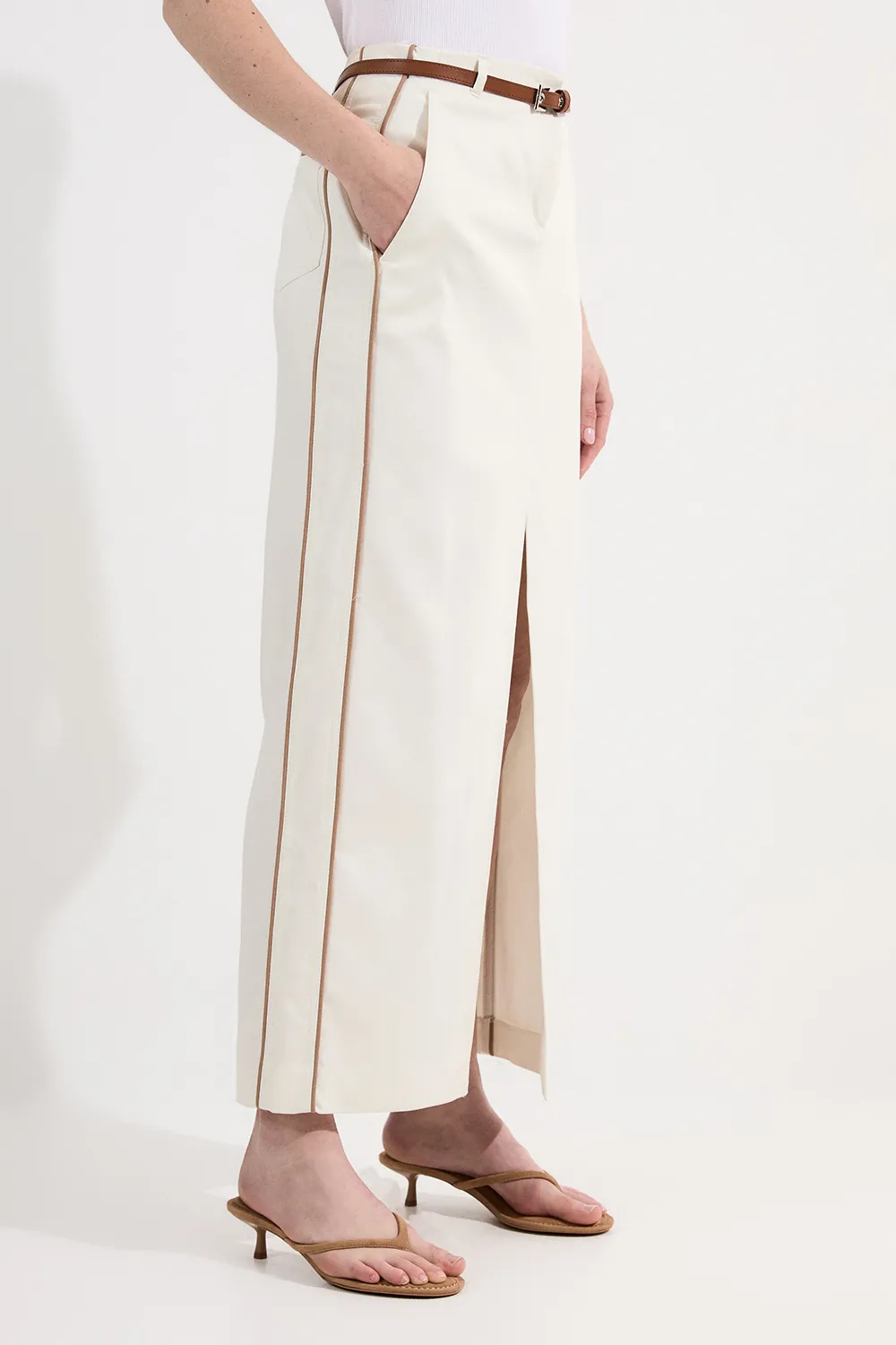 Archive Collection - Tailored Denim Belted Pocket Detail Maxi Skirt BKK25653