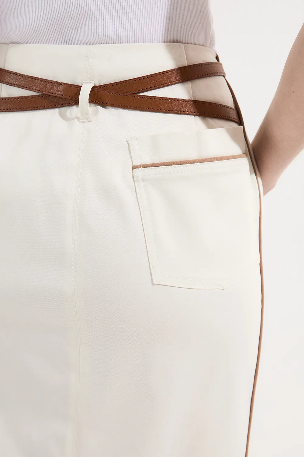 Archive Collection - Tailored Denim Belted Pocket Detail Maxi Skirt BKK25653