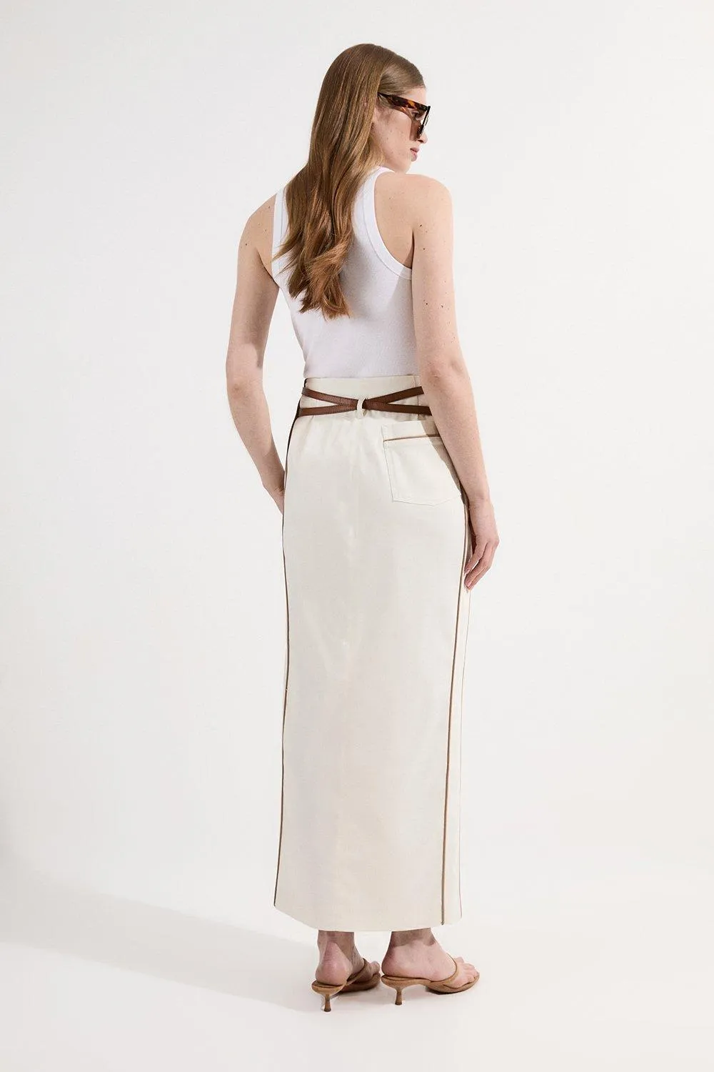 Archive Collection - Tailored Denim Belted Pocket Detail Maxi Skirt BKK25653